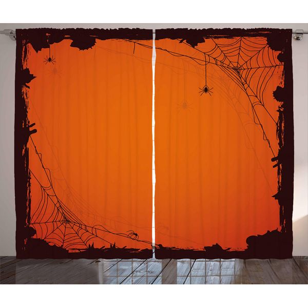 Abakuhaus Tenda Rustica A Ragnatela, Cornice Grunge Spaventosa, Tenda Con Passanti E Ganci Per Camera Da Letto, 280 X 175 Cm, Arancione Marrone-image