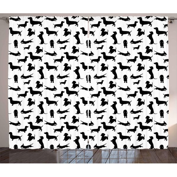 Abakuhaus Amanti Dei Cani Tenda Rustica, Monochorme Canine, Tenda Con Passanti E Ganci Per Camera Da Letto, 280 X 175 Cm, Bianco Nero-image