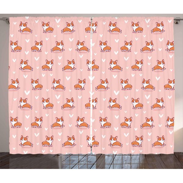 Abakuhaus Amanti Dei Cani Tenda Rustica, Piccoli Corgi, Camera Da Letto Tenda Con Passanti E Ganci, 280 X 175 Cm, Arancione-image