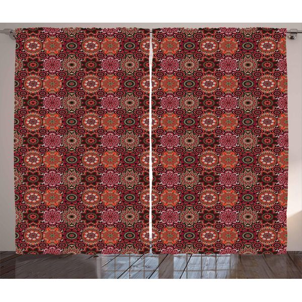 Abakuhaus Tenda Rustica Marocchina, Piastrelle Ottomane Vintage, Tenda Con Passanti E Ganci Per Camera Da Letto, 280 X 175 Cm, Verde Vermiglio Rubino-image