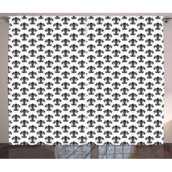 Abakuhaus Fleur De Lis Tenda Rustica, Araldica Europea, Tenda Con Passanti E Ganci Per Camera Da Letto, 280 X 175 Cm, Bianco Nero-image