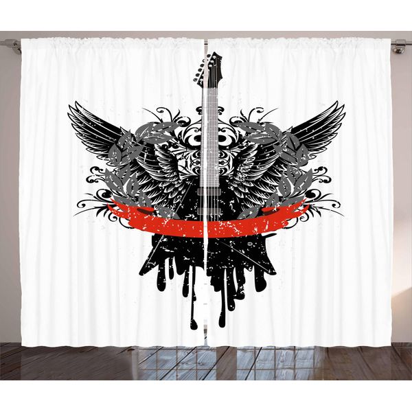 Abakuhaus Musica Rock Tenda Rustica, Chitarra Gotica Wings, Soggiorno Tenda Universale Con Passanti E Ganci, 280 X 175 Cm, Rosso Scarlatto Nero-image