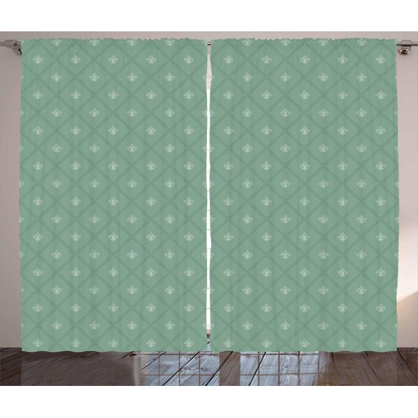 Abakuhaus Fleur De Lis Tenda Rustica, Gigli Reali Retrò, Tenda Con Passanti E Ganci Per Camera Da Letto, 280 X 175 Cm, Verde Reseda-image