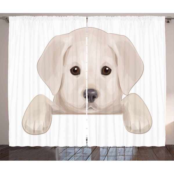 Abakuhaus Tenda Rustica Per Bambini, Cuccioli Nascosti Con Zampe, Tenda Con Nastro Arricciato Per Camera Da Letto Con Passanti E Ganci, 280 X 175 Cm, Marrone Chiaro Taupe Scuro-image