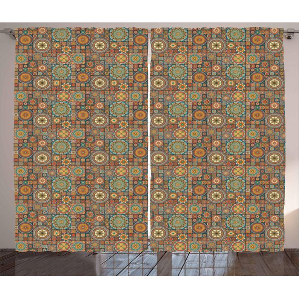Abakuhaus Tenda Rustica Marocchina, Eastern Old Folkloric, Tende Universali Per Soggiorno Con Passanti E Ganci, 280 X 175 Cm, Arancione-image
