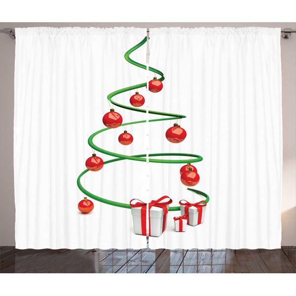 Abakuhaus Natale Tenda Rustica, Albero Di Natale Astratto, Soggiorno Tenda Universale Con Passanti E Ganci, 280 X 175 Cm, Verde Bianco Rosso-image