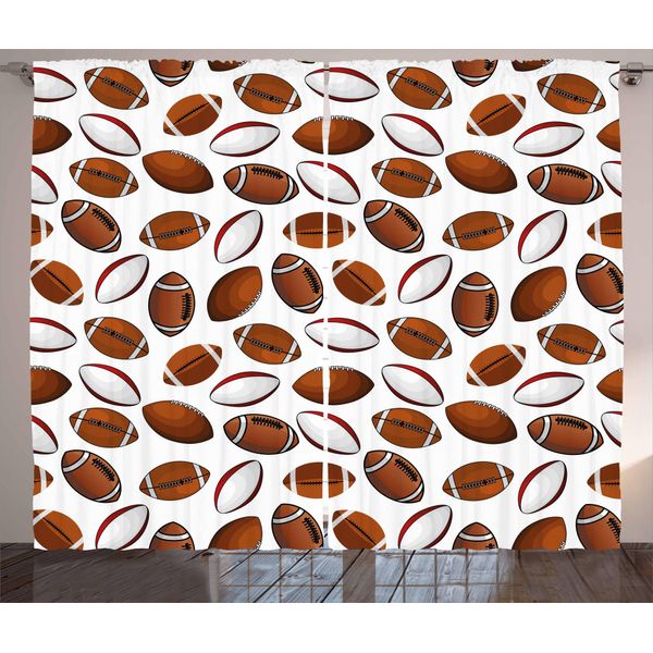 Abakuhaus Tenda Rustica American Football, Palla Da Rugby, Tenda Con Passanti E Ganci Per Camera Da Letto, 280 X 175 Cm, Caramello Bianco Rubino-image