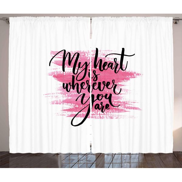 Abakuhaus Tenda Rustica, Calligrafia Romantica, Tenda Con Passanti E Ganci Per Camera Da Letto, 280 X 175 Cm, Nero, Bianco, Rosa-image