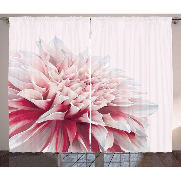 Abakuhaus Tenda Rustica Dahlia, Primo Piano Fiore Sbocciato, Tenda Con Passanti E Ganci Per Camera Da Letto, 280 X 175 Cm, Bianco Avorio Rubino-image