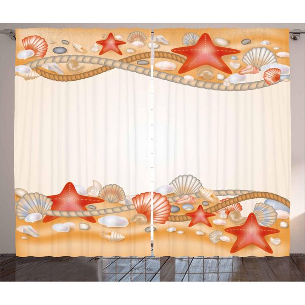 Abakuhaus Tenda Rustica Da Spiaggia, Corde Con Conchiglie Color Sabbia, Tenda Universale Per Soggiorno Con Passanti E Ganci, 280 X 175 Cm, Arancione Pallido Vermiglio-image