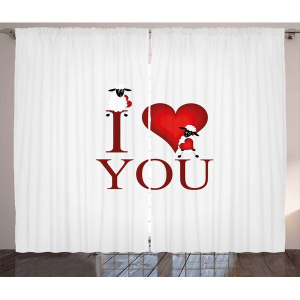 Abakuhaus Ti Amo Tenda Rustica, Pecore E Cuore Rosso, Soggiorno Tenda Universale Con Passanti E Ganci, 280 X 175 Cm, Bianco Rosso-image