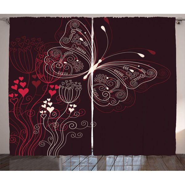 Abakuhaus Tenda Romantica Rustica, Motivo A Cuori Floreali, Tende Universali Per Soggiorno Con Passanti E Ganci, 280 X 175 Cm, Marrone Rossiccio Beige-image