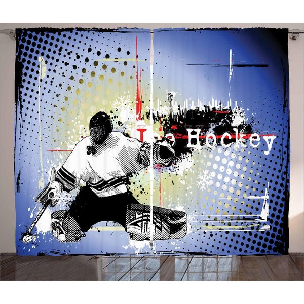 Abakuhaus Hockey Su Ghiaccio Tenda Rustica, Giocatori Neve Paesaggio Urbano, Soggiorno Tenda Universale Con Passanti E Ganci, 280 X 175 Cm, Multicolore-image