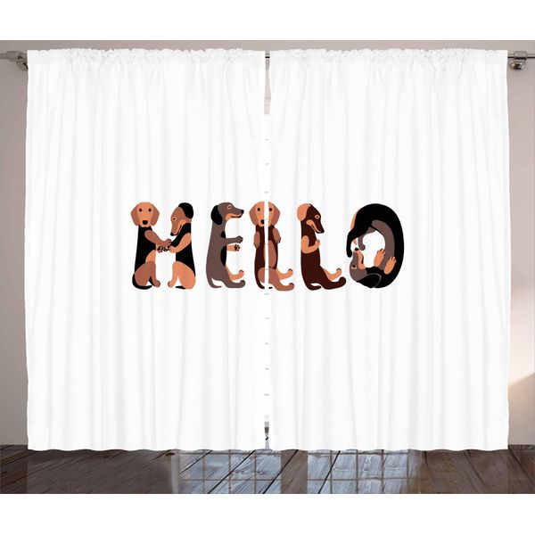 Abakuhaus Tenda Rustica Con Bassotti, Cuccioli Che Salutano, Tenda Con Passanti E Ganci Per Camera Da Letto, 280 X 175 Cm, Marrone Caramello Taupe-image
