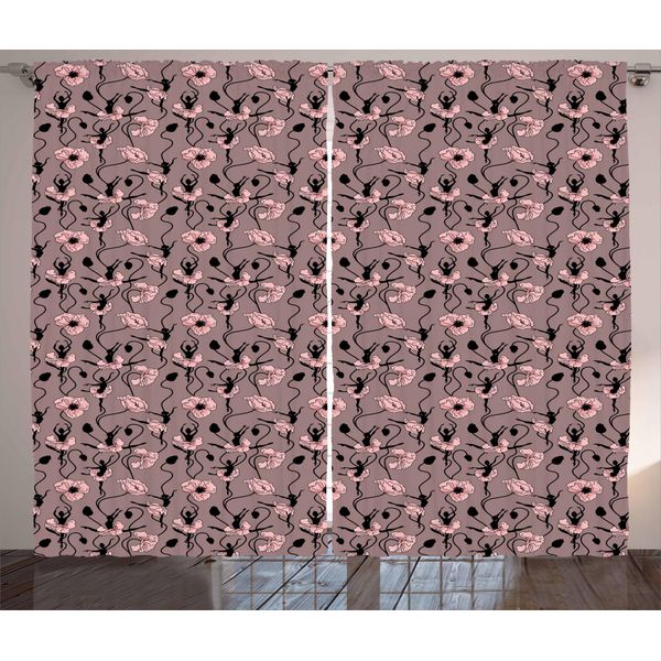 Abakuhaus Tenda Astratta Rustica, Ballerina E Fiori, Soggiorno Tenda Universale Con Passanti E Ganci, 280 X 175 Cm, Rosa Nera Rosa Essiccata-image