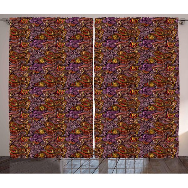 Abakuhaus Tenda Astratta Rustica, Onde E Spirali Doodle, Tenda Universale Per Soggiorno Con Passanti E Ganci, 280 X 175 Cm, Multicolore-image