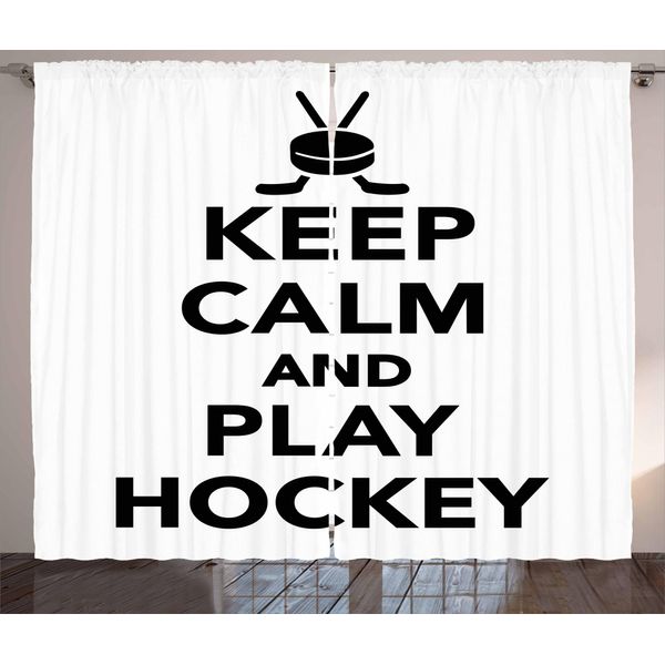 Abakuhaus Hockey Su Ghiaccio Tenda Rustica, Mantieni La Calma E Gioca Parole, Soggiorno Tenda Universale Con Passanti E Ganci, 280 X 175 Cm, Bianco Nero-image