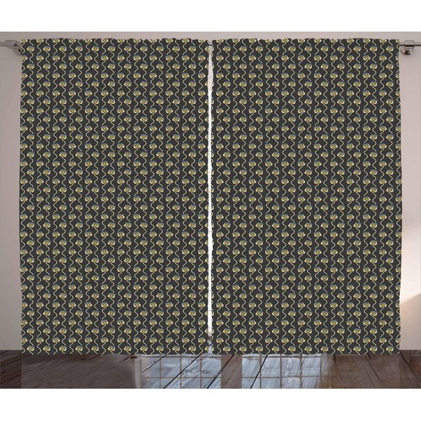 Abakuhaus Tenda Rustica Con Motivi Floreali, Doodle Fioritura Primaverile, Tende Universali Per Soggiorno Con Passanti E Ganci, 280 X 175 Cm, Giallo Pallido Azzurro-image