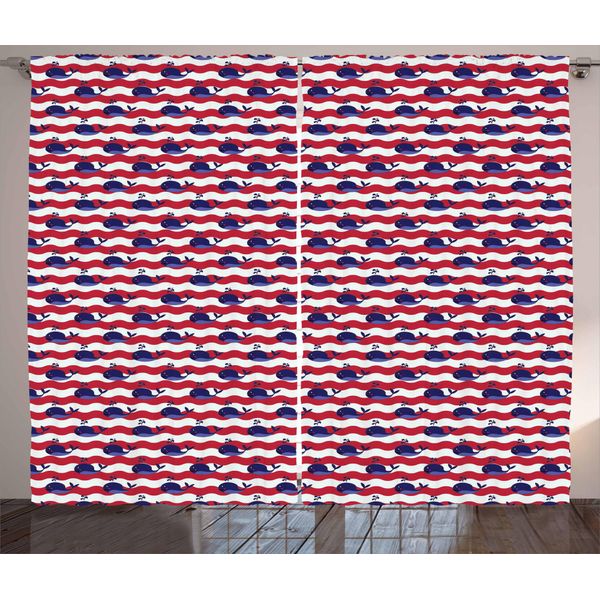 Abakuhaus Tenda Rustica Wal, Motivo Seebaby, Tenda Con Nastro Arricciato Per Camera Da Letto Con Passanti E Ganci, 280 X 175 Cm, Corallo Scuro Blu Navy-image