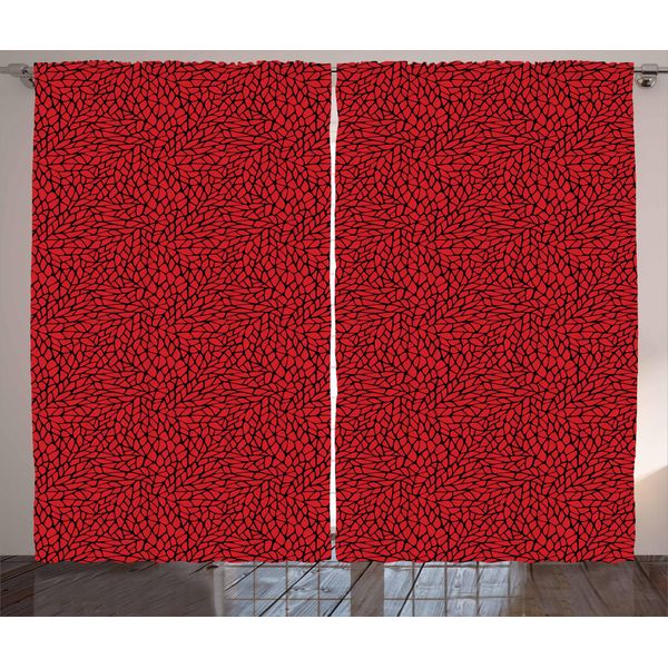 Abakuhaus Tenda Rustica Astratta, Motivo A Griglia, Tenda Universale Per Soggiorno Con Passanti E Ganci, 280 X 175 Cm, Nero Rosso-image