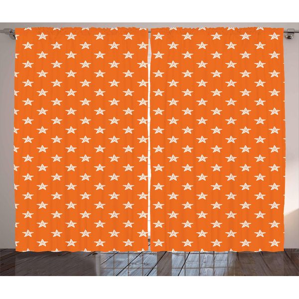 Abakuhaus Tenda Rustica A Forma Di Stella Marina, Motivo Fauna Acquatica, Tende Universali Per Soggiorno Con Passanti E Ganci, 280 X 175 Cm, Arancione E Bianco-image