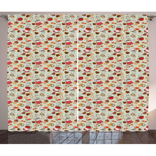 Abakuhaus Tea Party Tenda Rustica, Biscotti A Forma Di Cuore, Soggiorno Tenda Universale Con Passanti E Ganci, 280 X 175 Cm, Multicolore-image