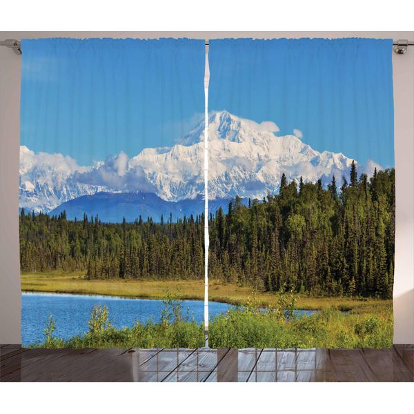 Abakuhaus Alaska Tenda Rustica, Montagne Innevate, Tenda Con Passanti E Ganci Per Camera Da Letto, 280 X 175 Cm, Verde Bosco Bianco Blu-image