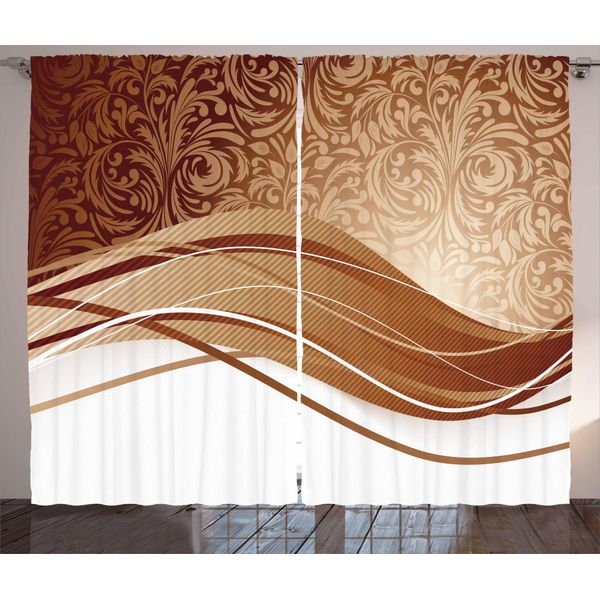 Abakuhaus Cioccolato Tenda Rustica, Fogliame Classico, Camera Da Letto Tenda Con Passanti E Ganci, 280 X 175 Cm, Beige Marrone Chiaro-image