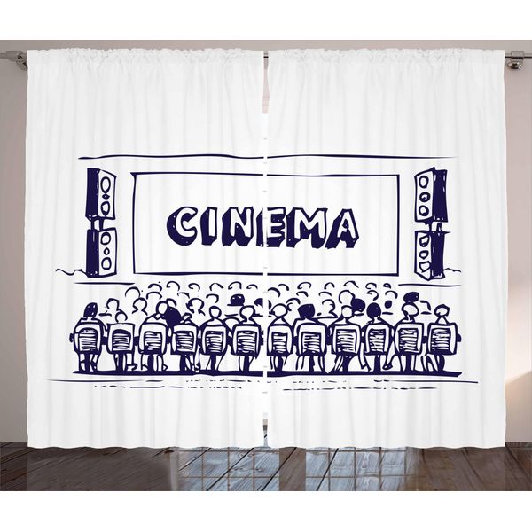 Abakuhaus Cinema Tenda Rustica, Pubblico Cinema, Camera Da Letto Tenda Con Passanti E Ganci, 280 X 175 Cm, Blu Navy Bianco-image