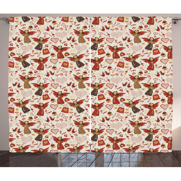Abakuhaus Tenda Rustica Con Angeli, Tema Medievale Di San Valentino, Tenda Con Passanti E Ganci Per Camera Da Letto, 280 X 175 Cm, Colori Guscio D'uovo, Caramello, Rubino-image