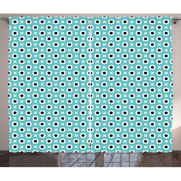 Abakuhaus Tenda Retrò Rustica, Motivi Astratti A Pois, Tende Universali Per Soggiorno Con Passanti E Ganci, 280 X 175 Cm, Azzurro Pallido, Nero, Bianco-image