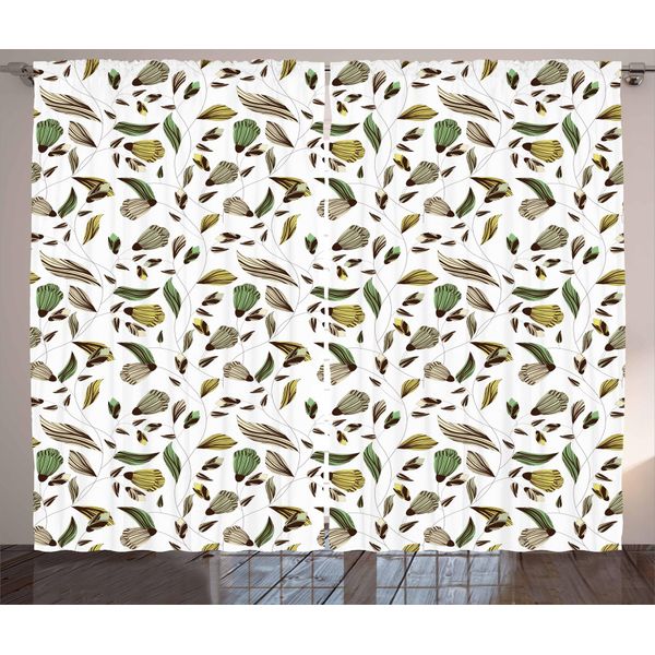 Abakuhaus Tenda Rustica Con Fiori, Design Autumn Nature, Tenda Con Passanti E Ganci Per Camera Da Letto, 280 X 175 Cm, Marrone Scuro Verde Felce-image