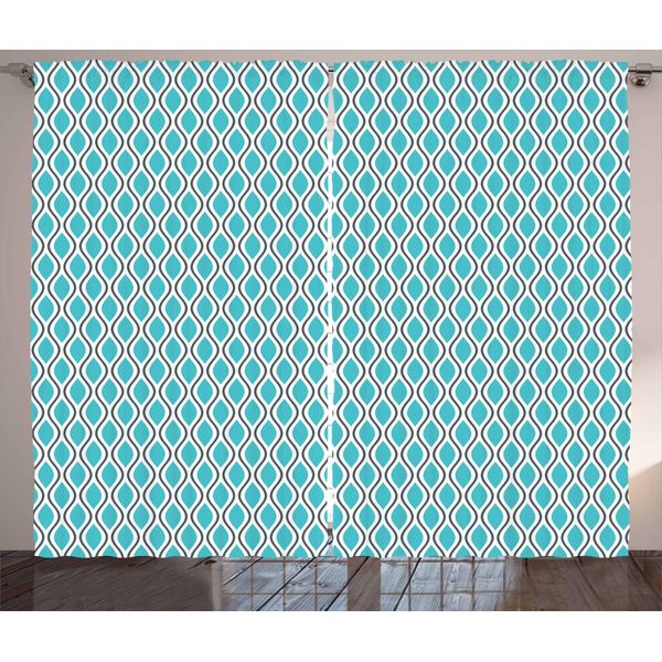 Abakuhaus Tenda Rustica Astratta, Linee Ondulate Ogee Shapes, Soggiorno Nastro Universale Tende Con Passanti E Ganci, 280 X 175 Cm, Grigio Antracite Turchese-image