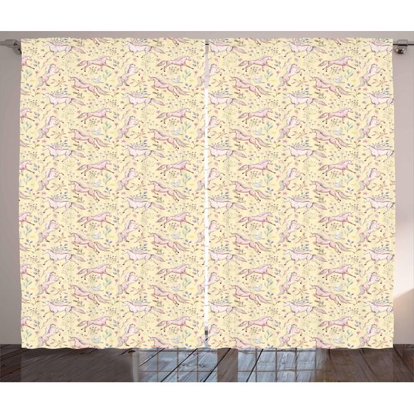 Abakuhaus Tenda Rustica Astratta, Unicorni Acquerellati, Tende Universali Per Soggiorno Con Passanti E Ganci, 280 X 175 Cm, Multicolore-image