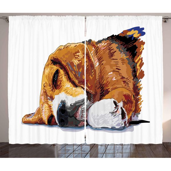 Abakuhaus Tenda Rustica Beagle, Cucciolo Che Dorme, Tenda Con Passanti E Ganci Per Camera Da Letto, 280 X 175 Cm, Cannella Marrone Bianco-image