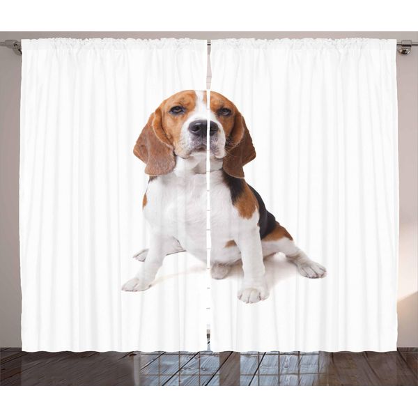 Abakuhaus Tenda Rustica Beagle, Composizione Con Cagnolini, Tenda Con Passanti E Ganci Per Camera Da Letto, 280 X 175 Cm, Cannella, Nero E Bianco-image