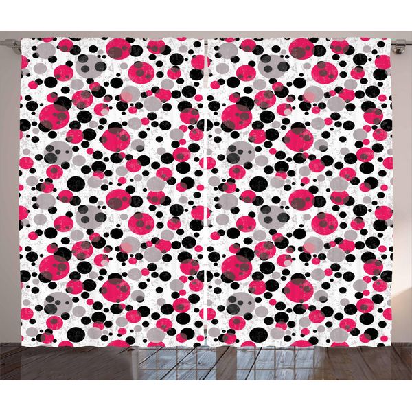 Abakuhaus Rosa E Grigio Tenda Rustica, Pois Retrò, Tenda Con Passanti E Ganci Per Camera Da Letto, 280 X 175 Cm, Nero Grigio Rosa-image