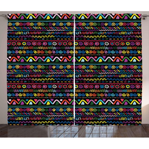 Abakuhaus Tenda Rustica Colorata, Disegnata A Mano, Tenda Universale Per Soggiorno Con Passanti E Ganci, 280 X 175 Cm, Multicolore-image