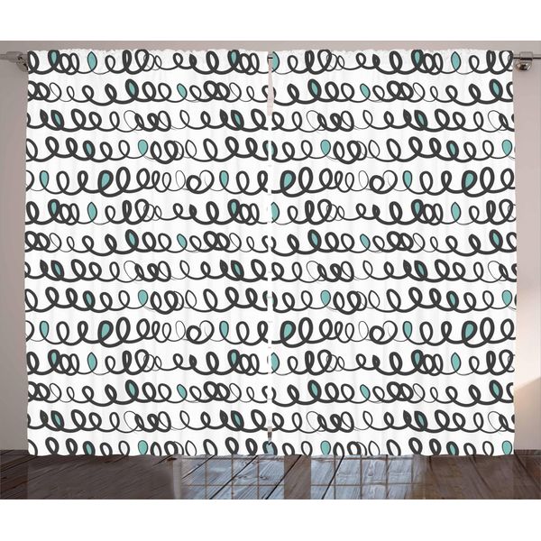 Abakuhaus Gekritzel Tenda Rustica, Strisce Ricciolute Casuali, Tende Universali Per Soggiorno Con Passanti E Ganci, 280 X 175 Cm, Taupe Scuro Azzurro Pallido-image