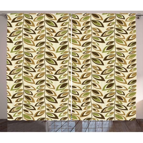 Abakuhaus Tenda Rustica Con Foglie, Rami Con Foglie Astratte, Tenda Con Passanti E Ganci Per Camera Da Letto, 280 X 175 Cm, Multicolore-image