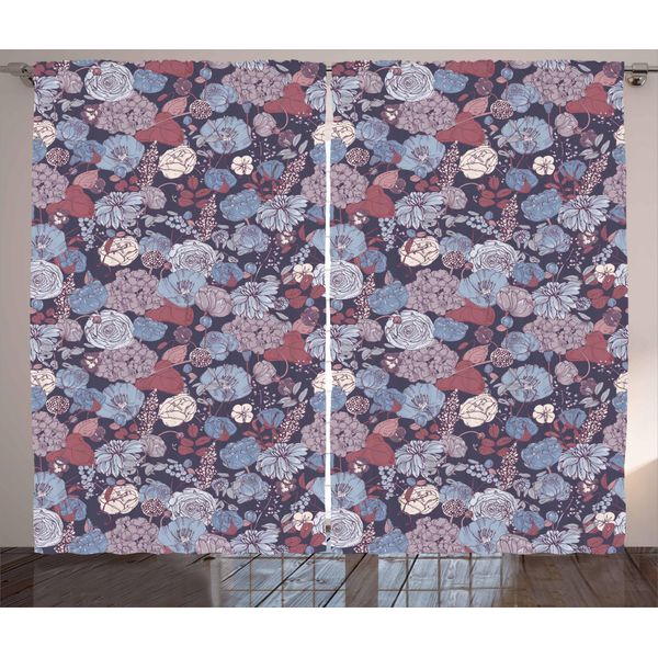 Abakuhaus Tenda Rustica Vintage, Romantico Giardino Fiorito, Tenda Con Passanti E Ganci Per Camera Da Letto, 280 X 175 Cm, Multicolore-image