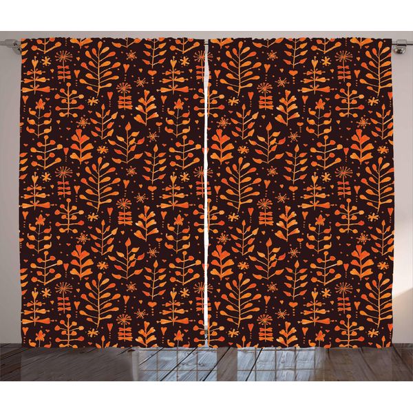 Abakuhaus Tenda Rustica Con Fiori, Foglie Autunnali, Tenda Con Passanti E Ganci Per Camera Da Letto, 280 X 175 Cm, Arancione Marrone Rossiccio-image