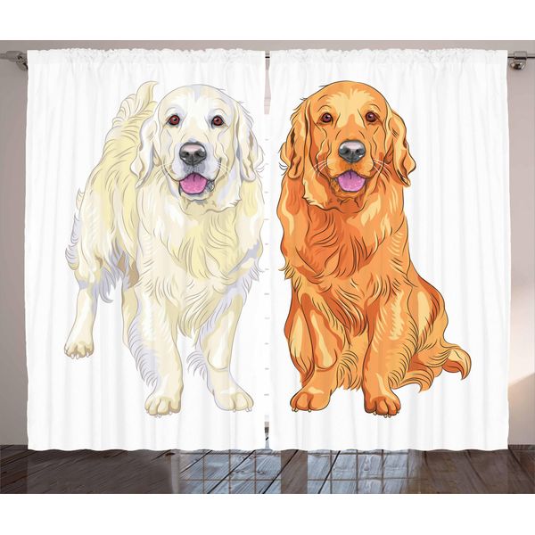 Abakuhaus Tenda Rustica Golden Retriever, Smiling Dogs, Tenda Con Passanti E Ganci Per Camera Da Letto, 280 X 175 Cm, Arancione Rosa-image