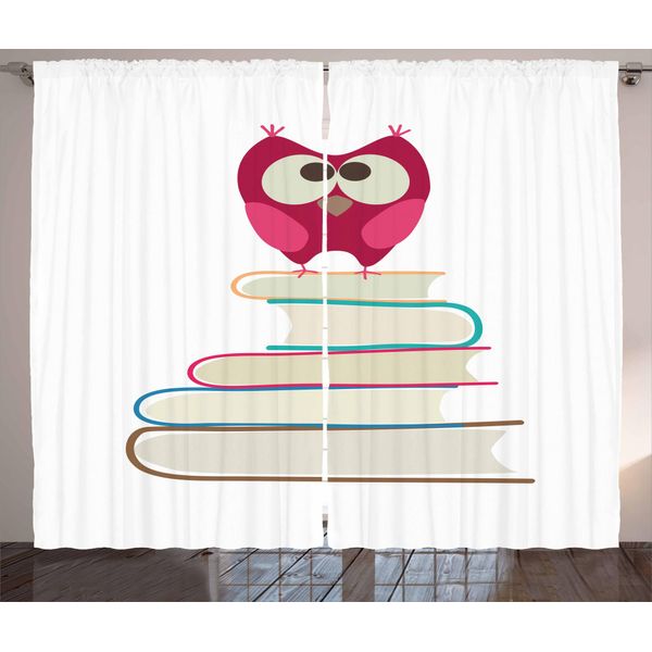 Abakuhaus Tenda Rustica Con Caricatura, Gufo Appollaiato Su Una Pila, Tenda Con Passanti E Ganci Per Camera Da Letto, 280 X 175 Cm, Multicolore-image