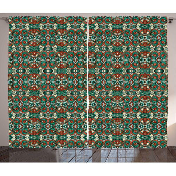 Abakuhaus Tenda Etnica Rustica, Motivi Astratti Vorticosi, Tende Universali Per Soggiorno Con Passanti E Ganci, 280 X 175 Cm, Multicolore-image