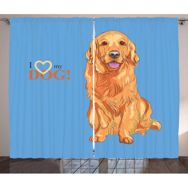 Abakuhaus Tenda Rustica Golden Retriever, Amo Il Mio Cane, Tenda Con Nastro Arricciato Per Camera Da Letto Con Passanti E Ganci, 280 X 175 Cm, Blu E Arancione-image