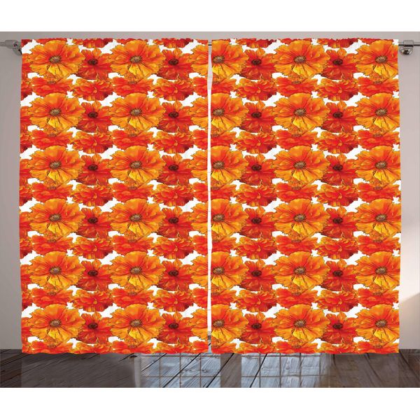 Abakuhaus Tenda Rustica Con Motivi Floreali, Fiori Colorati A Mano, Tenda Con Passanti E Ganci Per Camera Da Letto, 280 X 175 Cm, Arancione E Vermiglio-image