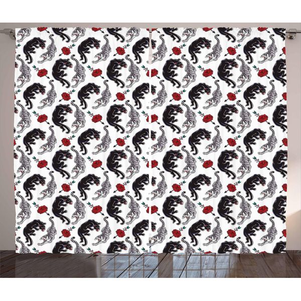 Abakuhaus Tenda Romantica Rustica, Tema Passione Tigre, Tenda Con Passanti E Ganci Per Camera Da Letto, 280 X 175 Cm, Grigio Pallido Vermiglio-image
