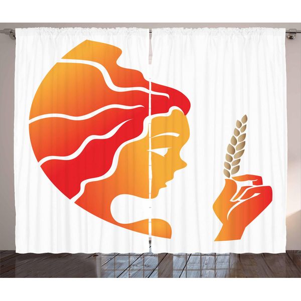 Abakuhaus Segno Zodiacale Vergine Tenda Rustica, Fantasia Artistica Femminile, Tenda Con Passanti E Ganci Per Camera Da Letto, 280 X 175 Cm, Arancione Vermiglio Cacao-image