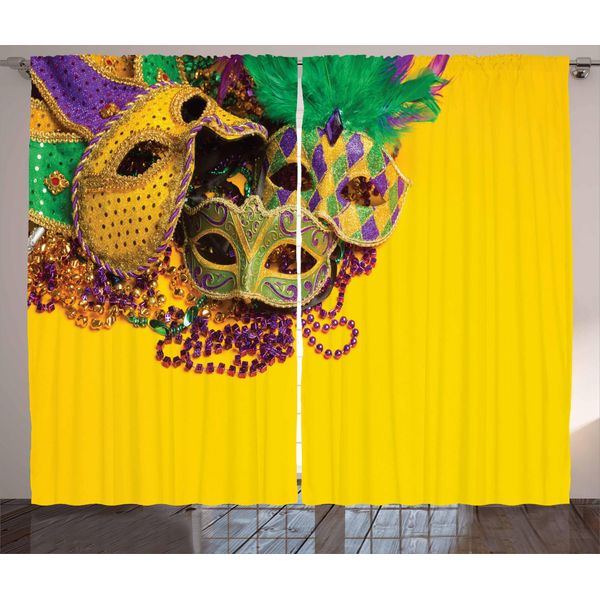 Abakuhaus Tenda Rustica, Disegno Maschera Veneziana, Tende Universali Per Soggiorno Con Passanti E Ganci, 280 X 175 Cm, Giallo Viola Verde-image